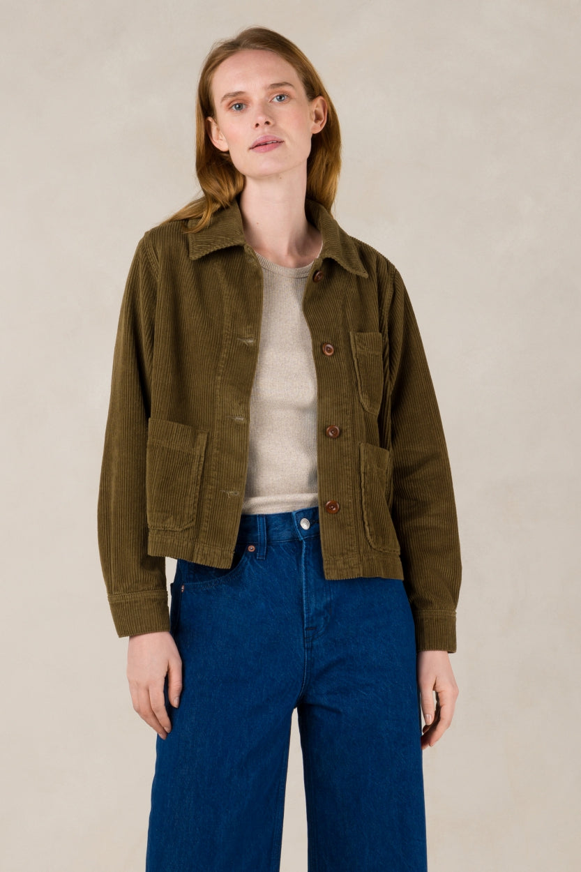 Veste côtelée en coton bio et recyclé | Vert kaki "navarre moss green"