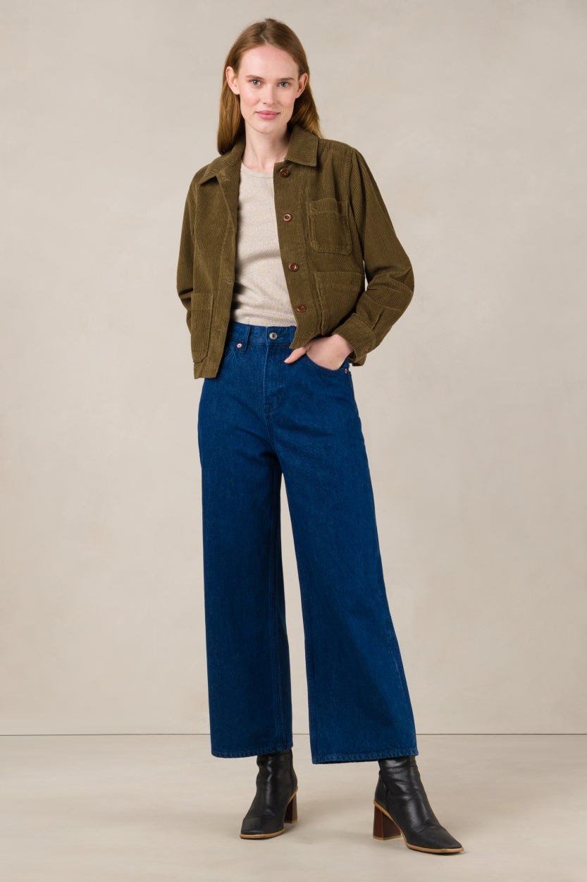Veste côtelée en coton bio et recyclé | Vert kaki "navarre moss green"