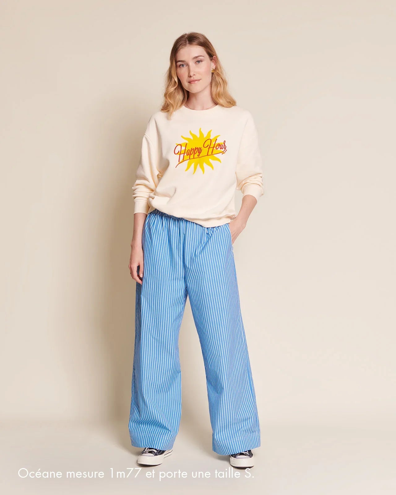 Pantalon ample en coton bio | rayures bleues "pauline"