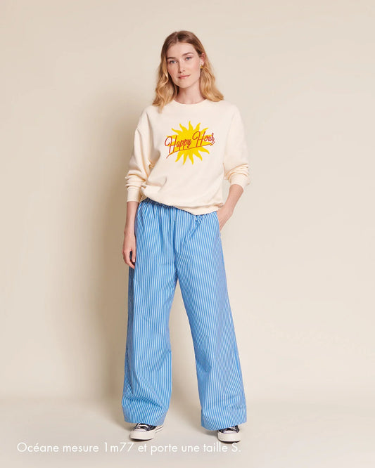 Pantalon ample en coton bio | rayures bleues "pauline"