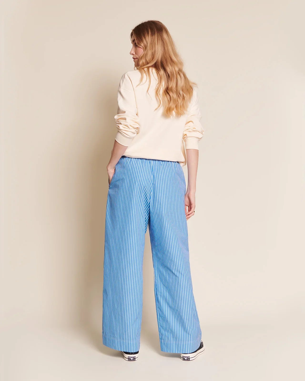 Pantalon ample en coton bio | rayures bleues "pauline"
