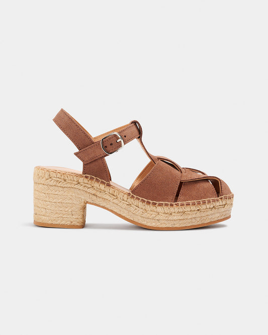 Espadrilles à talons en cuir certifié | marron "olile tostado - brown"