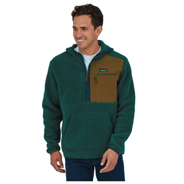 Veste polaire à capuche verte en matière recyclée - Retro Pile dark borealis green