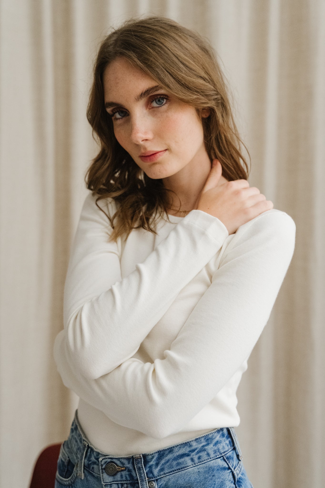 T-shirt manches longues côtelé blanc en coton bio - optical white