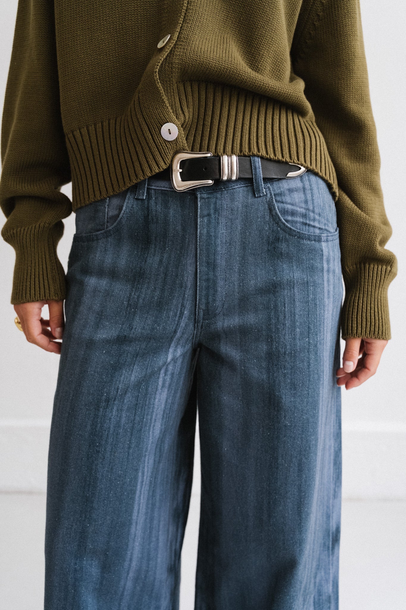 Pantalon large en coton bio | bleu "ombre blue hedda pants"