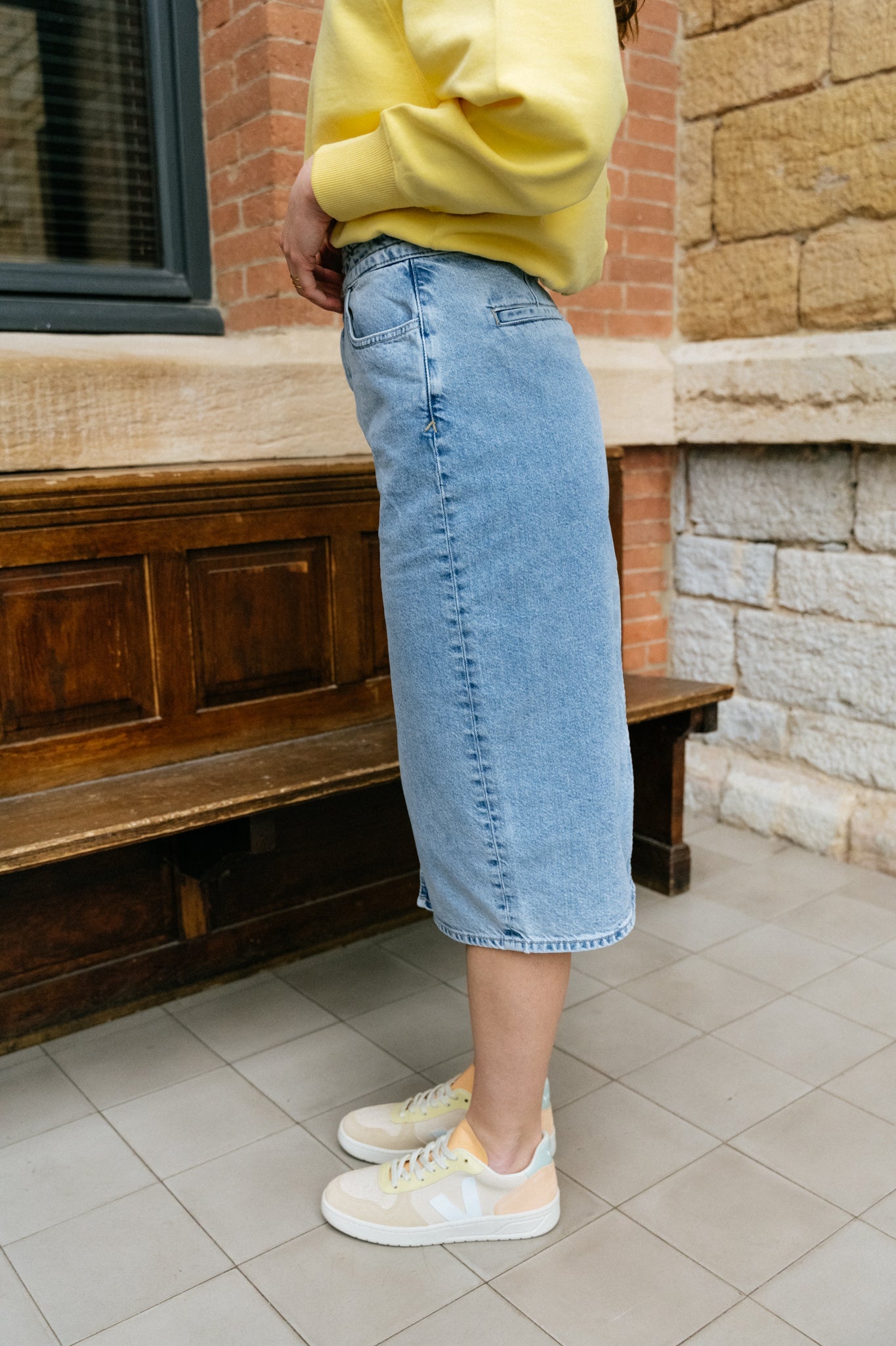 Jupe longue en jean en coton recyclé - reshiaa fresh blue