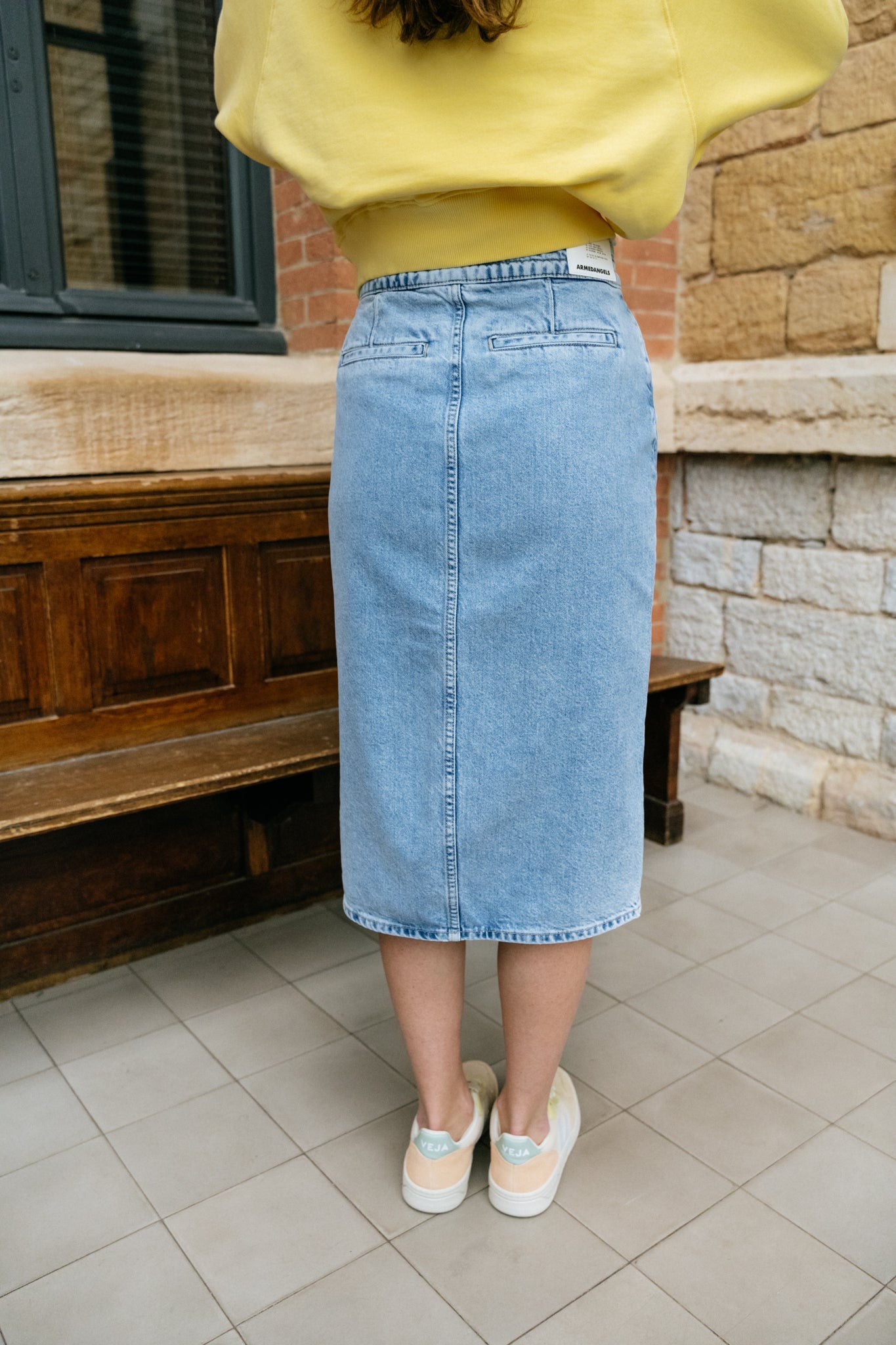 Jupe longue en jean en coton recyclé - reshiaa fresh blue