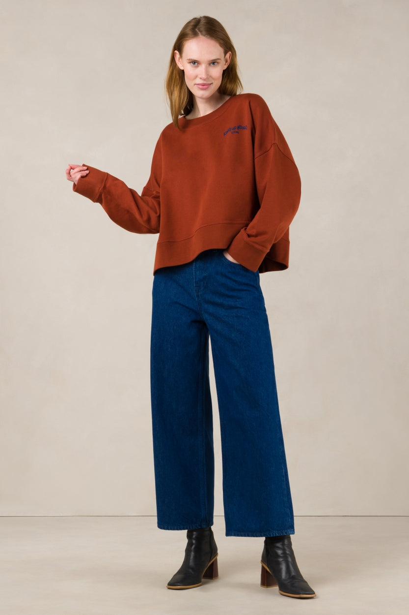 Jean ample en coton bio et recyclé | Bleu indigo "elisabeth cropped stanley space blue rinse"
