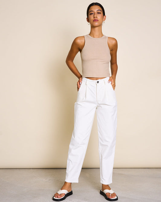 Débardeur beige côtelé en tencel - porto almond