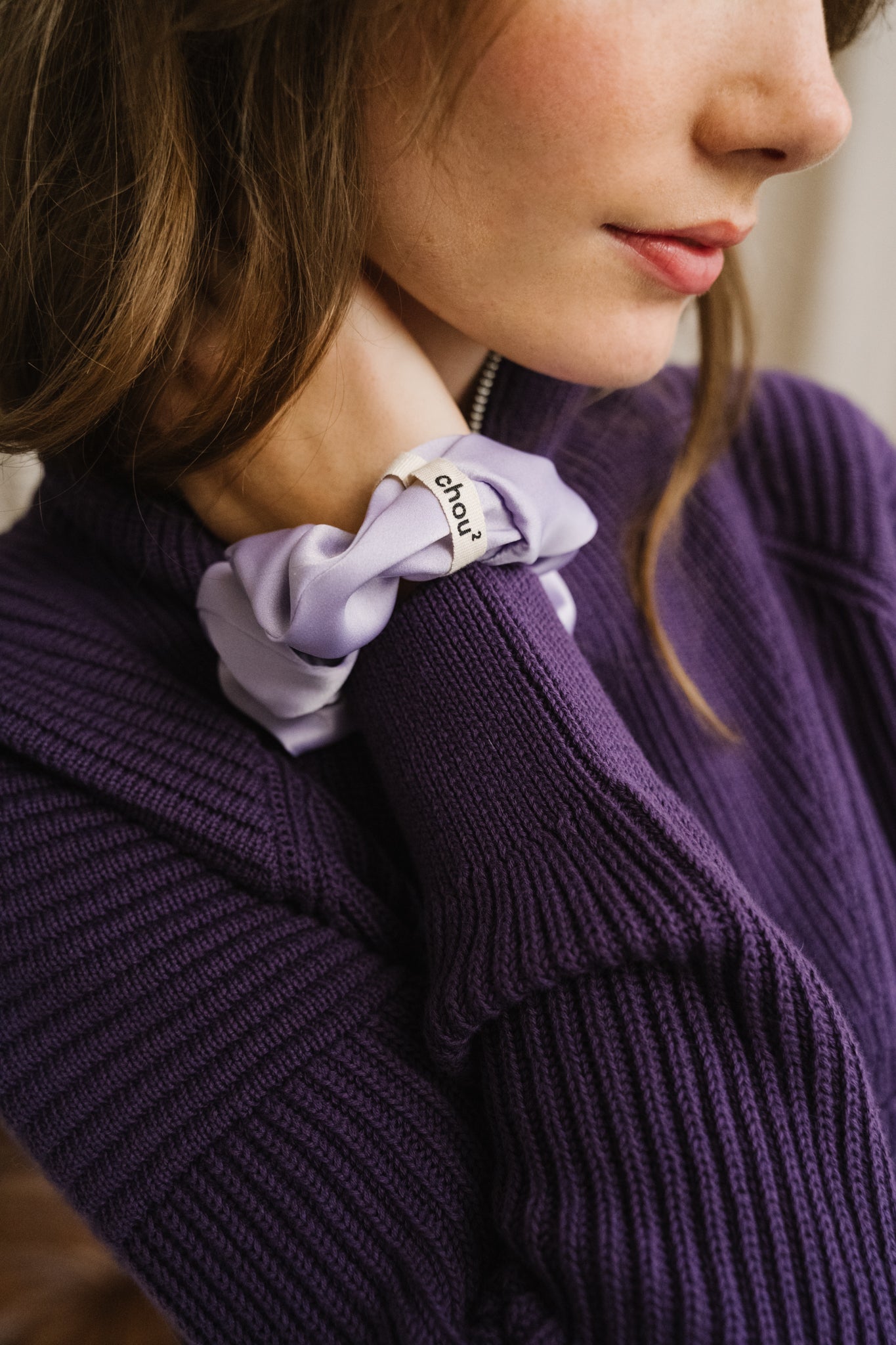 Chouchou en matières upcyclées | violet "satin lilas"
