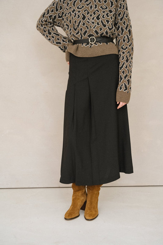 Jupe évasée en laine certifiée | noir "black bahia skirt - black"