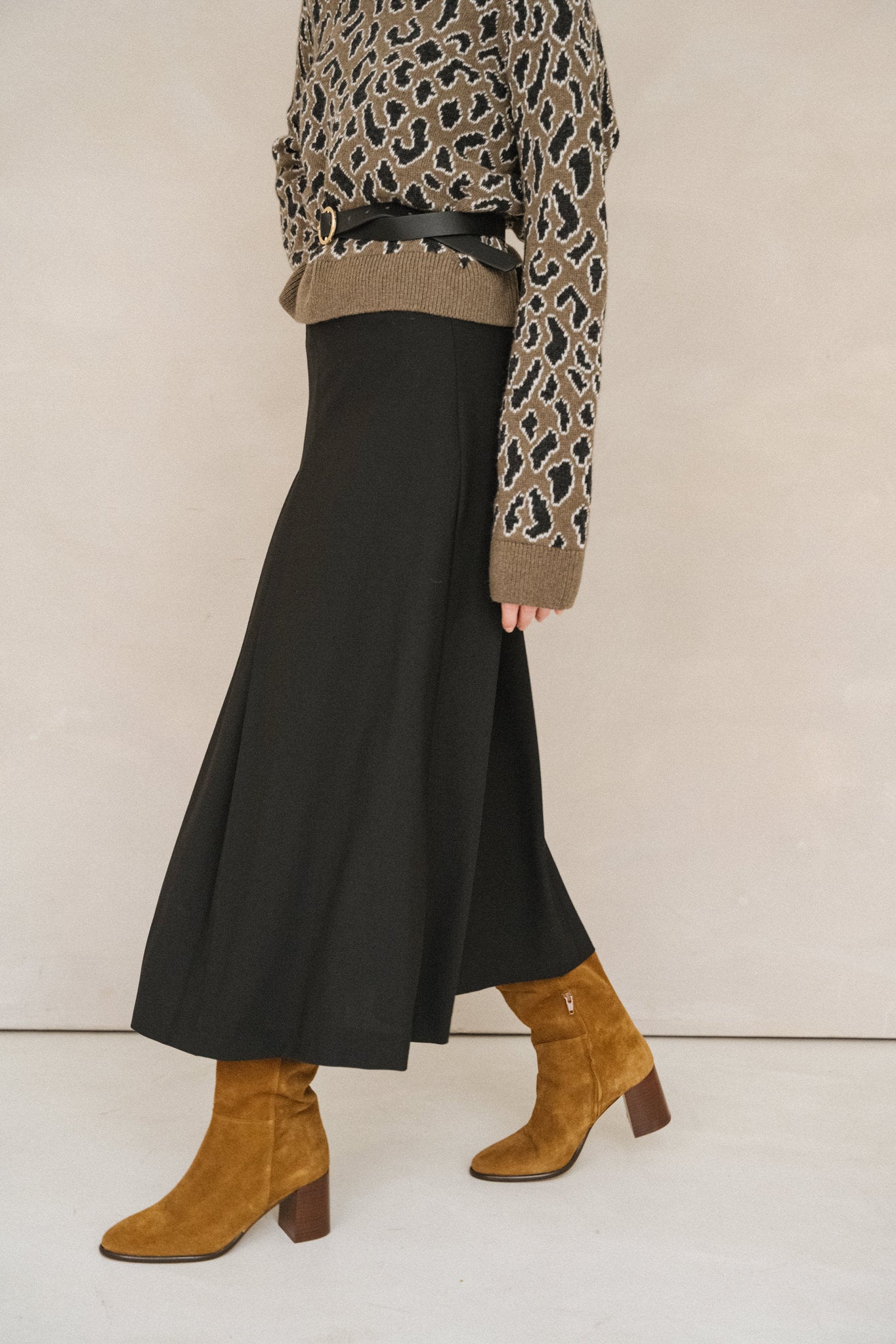 Jupe évasée en laine certifiée | noir "black bahia skirt - black"