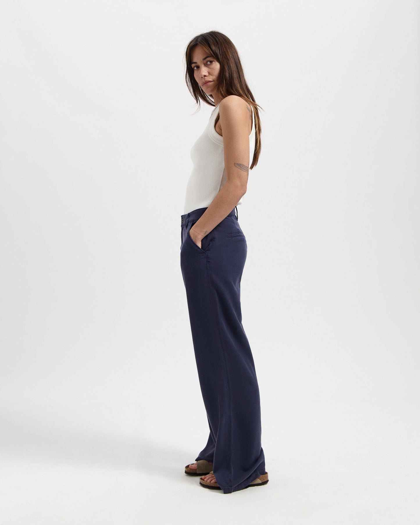 Pantalon ample en tencel et lin | Marine "thalia chino dark navy"