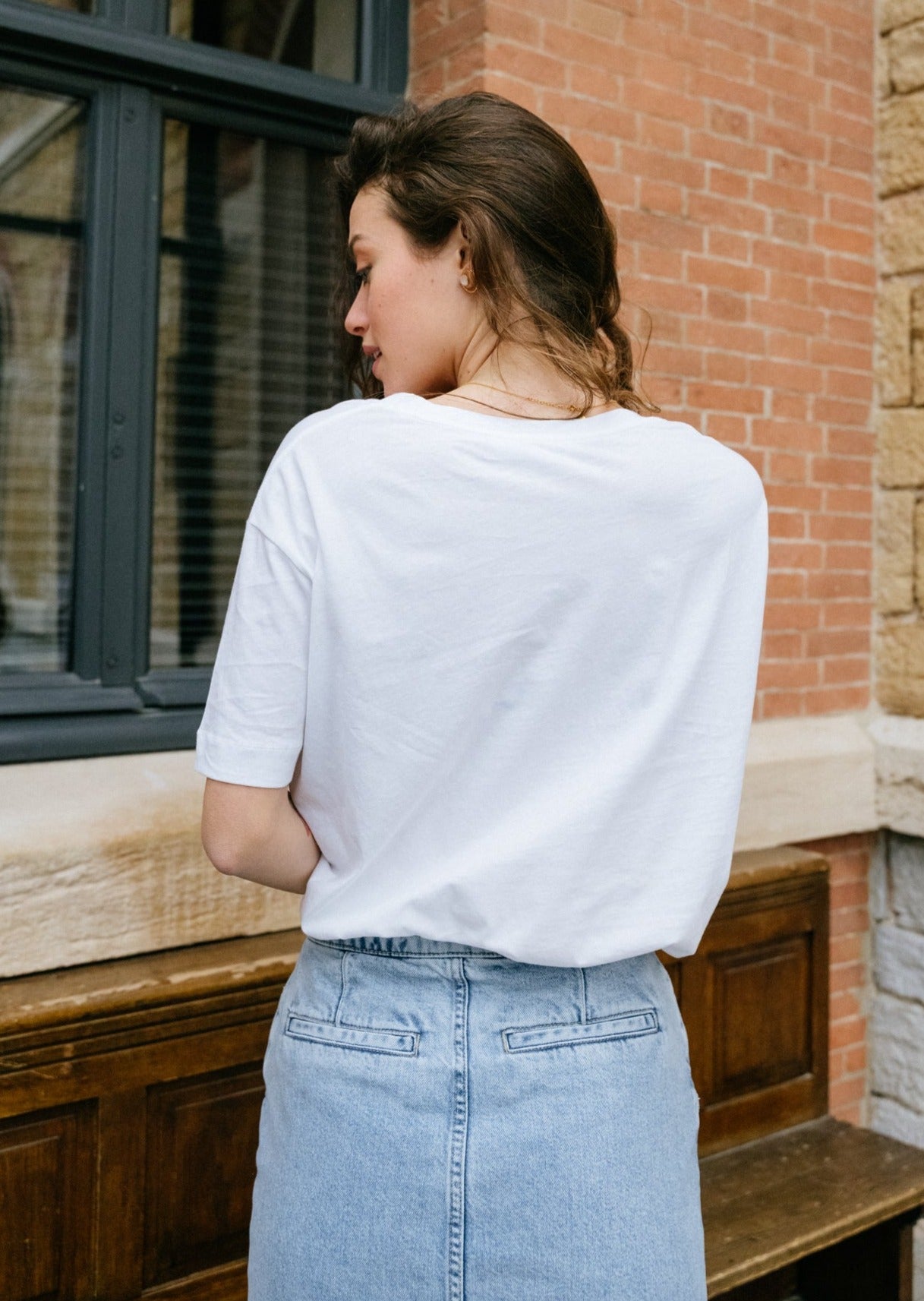 T-shirt col v en coton bio | Blanc "demikaa white"