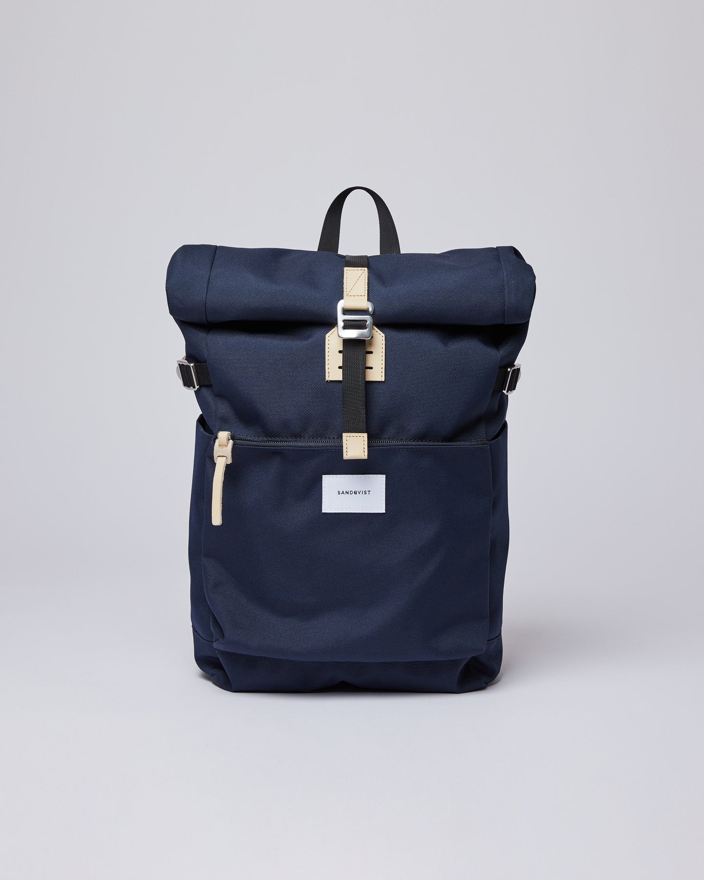 Sac à dos rolltop en matière recyclée | marine "Ilon navy with natural leather"