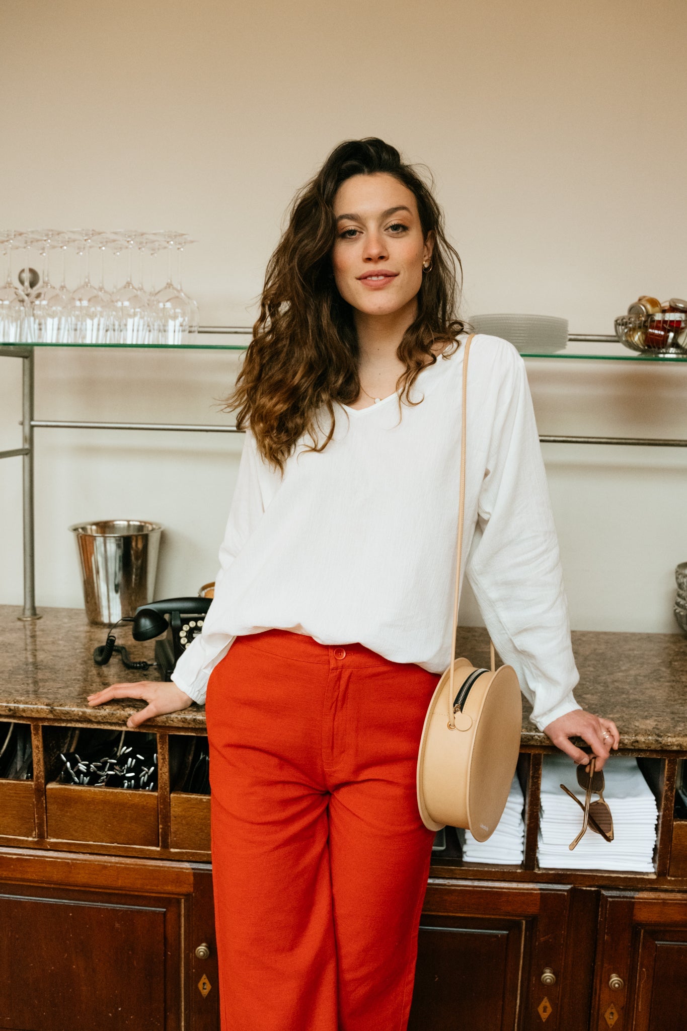 Blouse blanche en crêpe de coton bio - a-shape volume sleeved shirt snow white