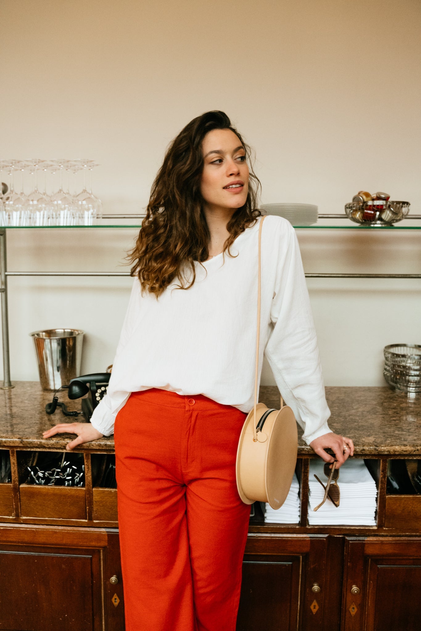 Blouse blanche en crêpe de coton bio - a-shape volume sleeved shirt snow white