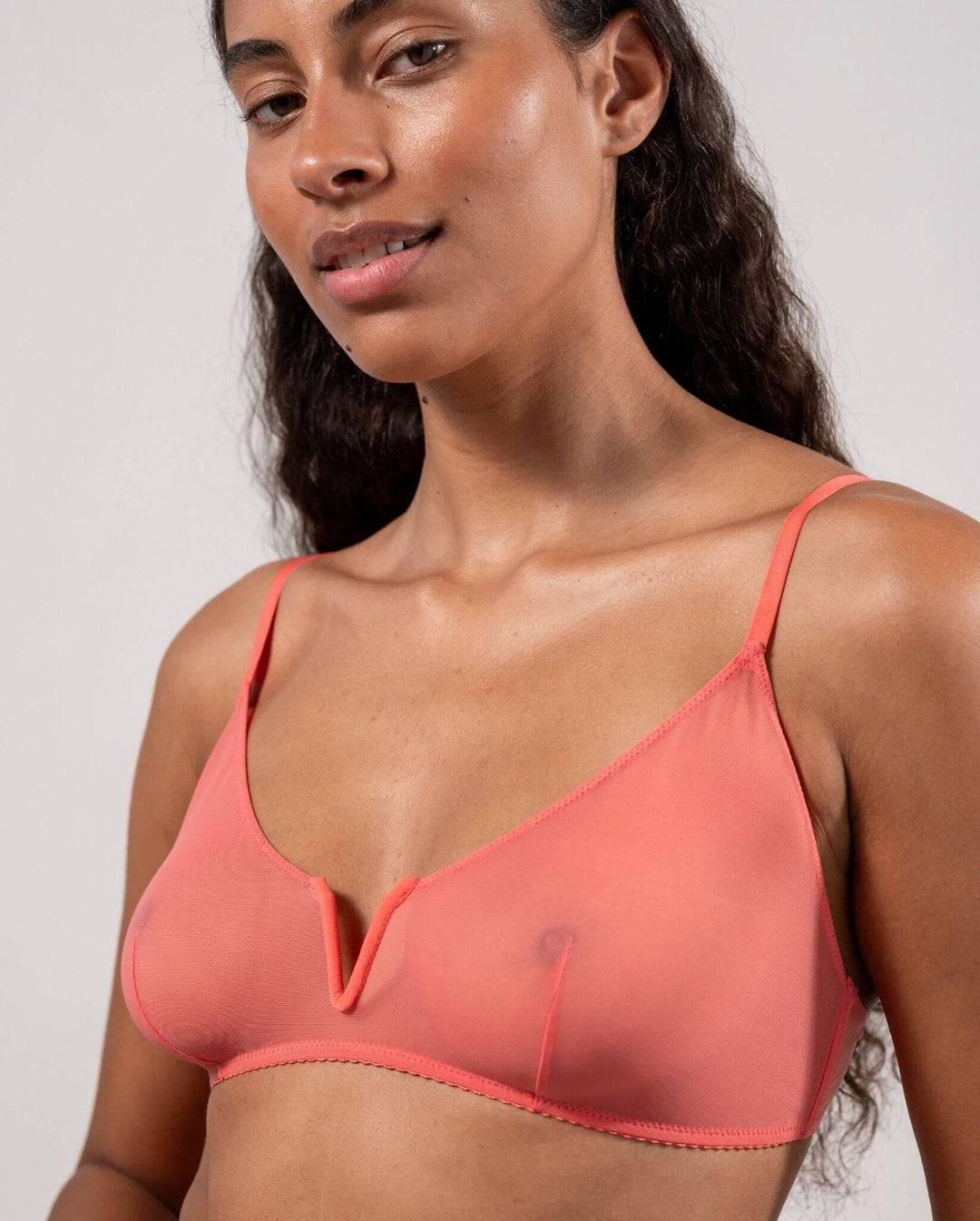 Soutien-gorge en matière recyclée | orange "mesh v-balconette - coral"