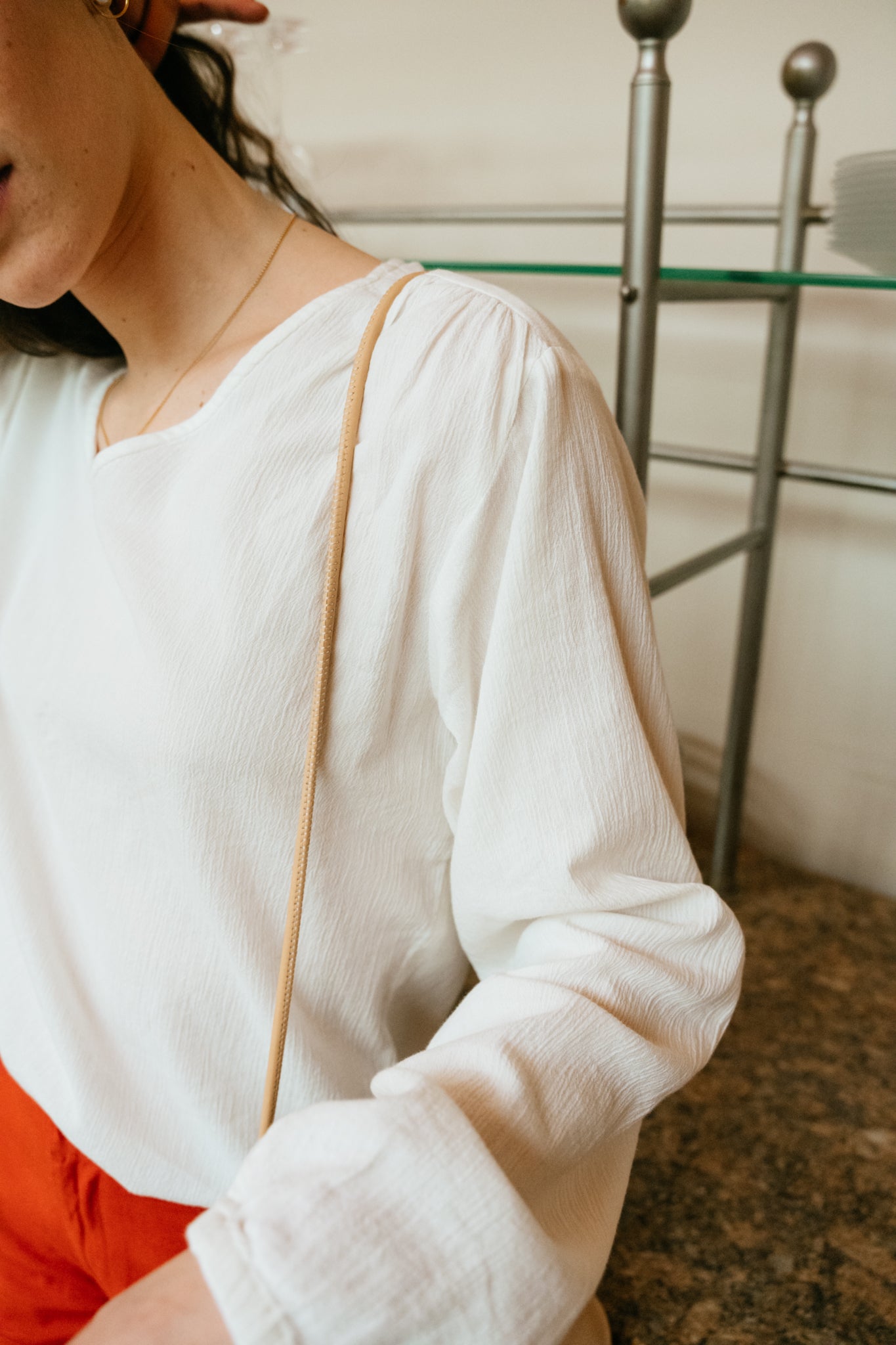 Blouse blanche en crêpe de coton bio - a-shape volume sleeved shirt snow white