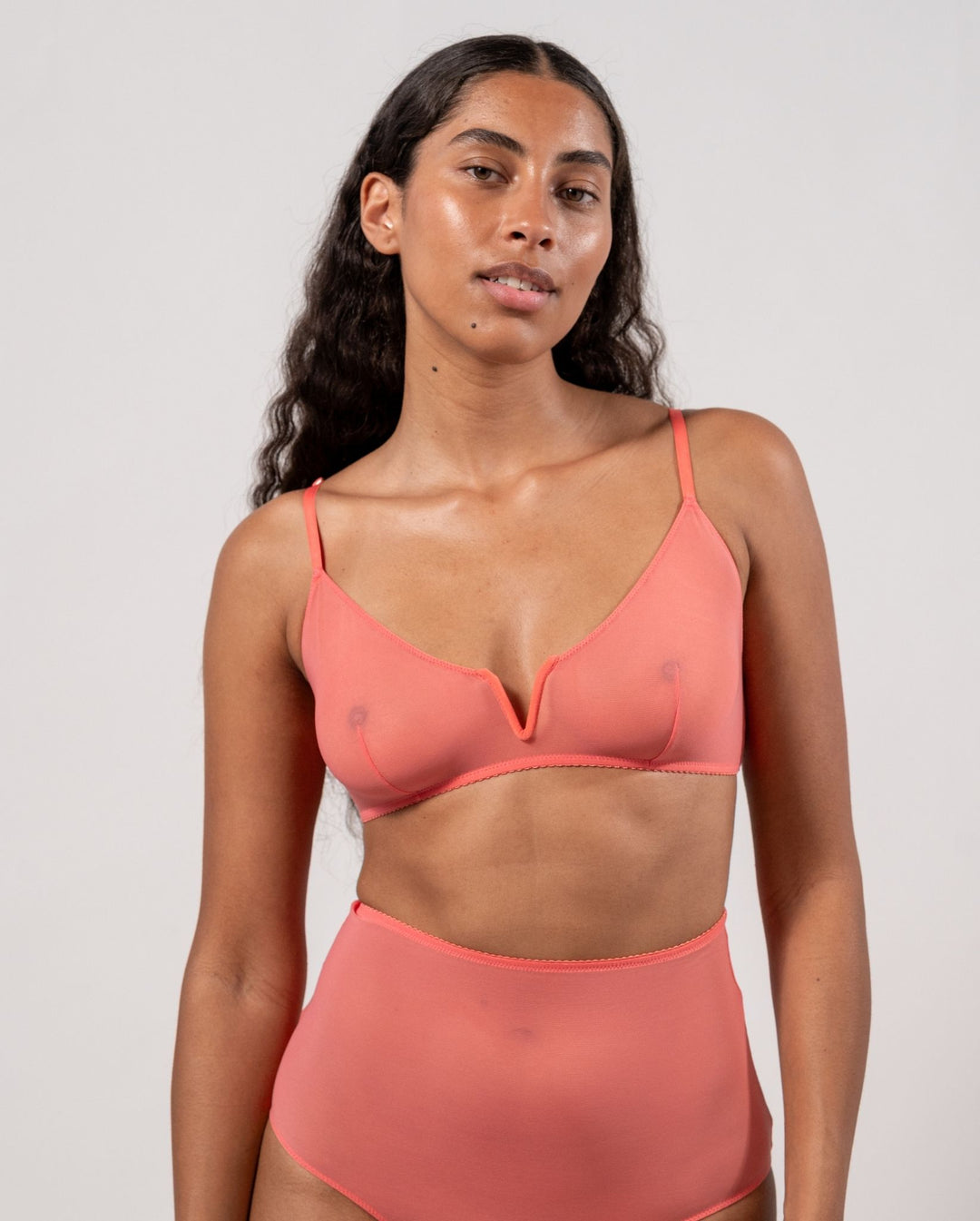 Soutien-gorge en matière recyclée | orange "mesh v-balconette - coral"