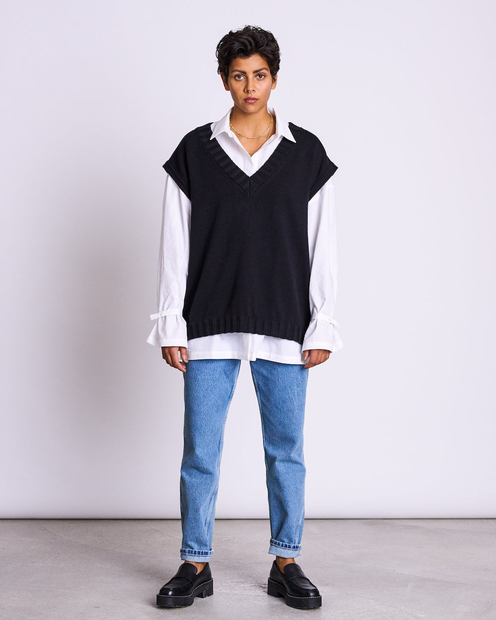Pull sans manches noir en coton bio - Lenee black