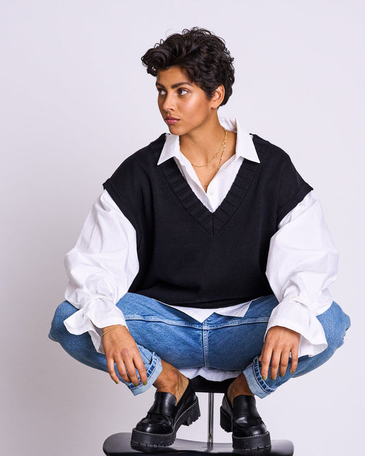 Pull sans manches noir en coton bio - Lenee black