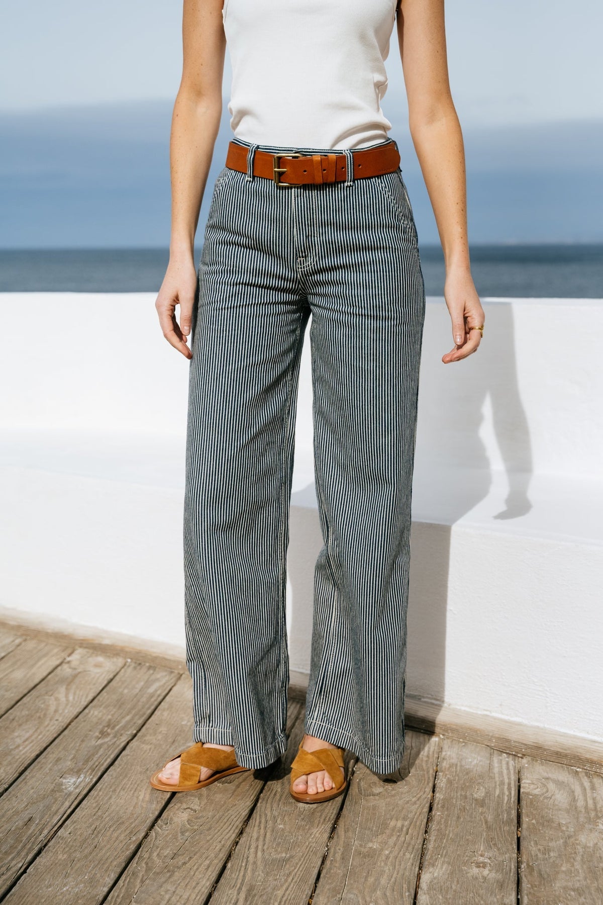 Pantalon rayé en coton bio | inez striped pants - blue/offwhite