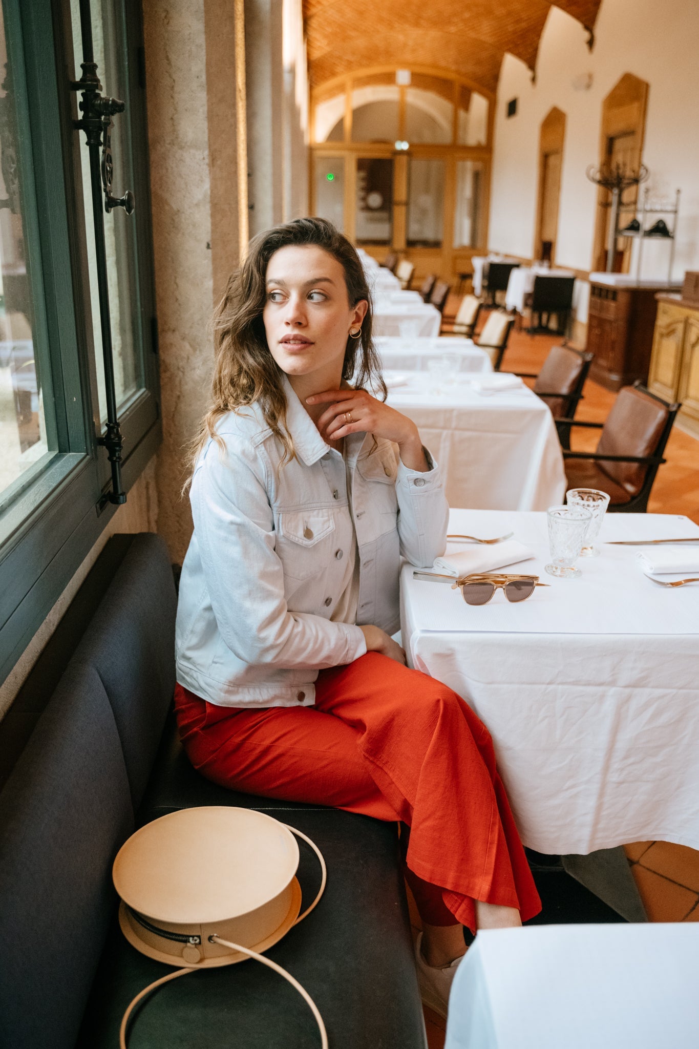 Veste en jean bleu clair colorblock en coton bio - velitaa patched blue white