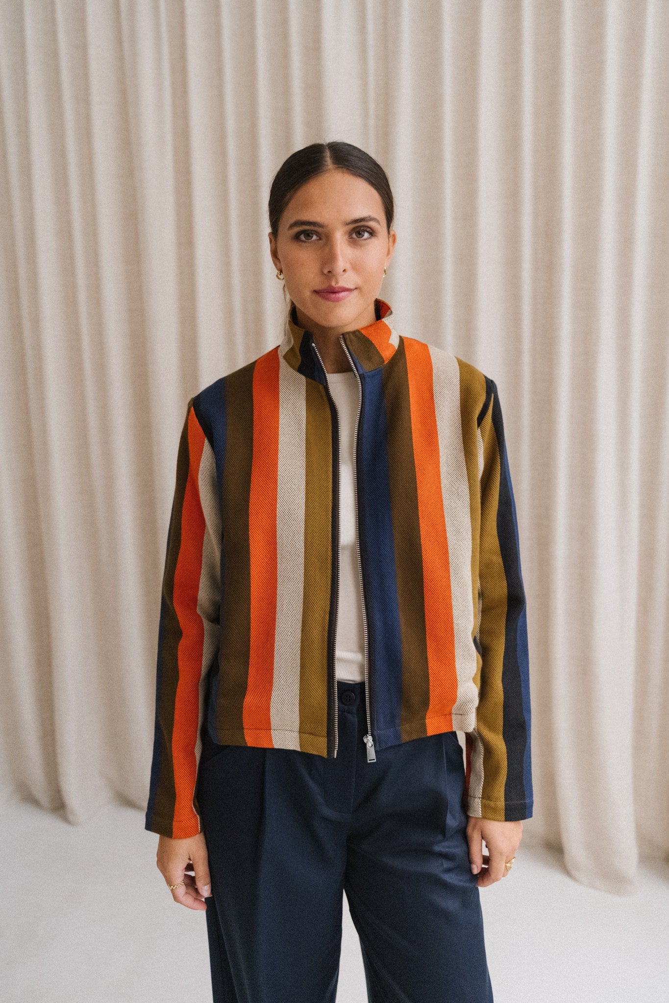 Veste en coton bio | rayée "burnley blanket ceci jacket - multicolor"