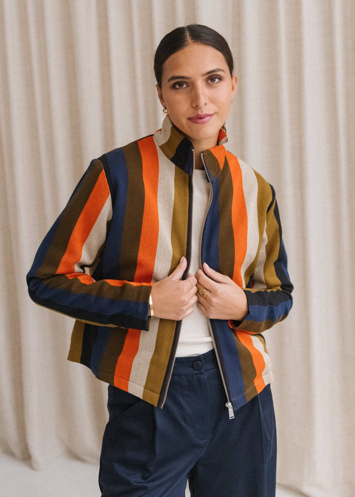 Veste en coton bio | rayée "burnley blanket ceci jacket - multicolor"