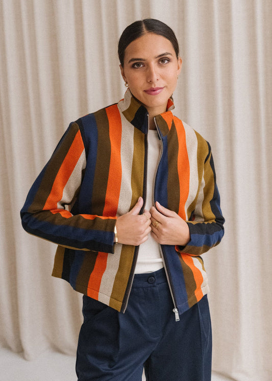 Veste en coton bio | rayée "burnley blanket ceci jacket - multicolor"