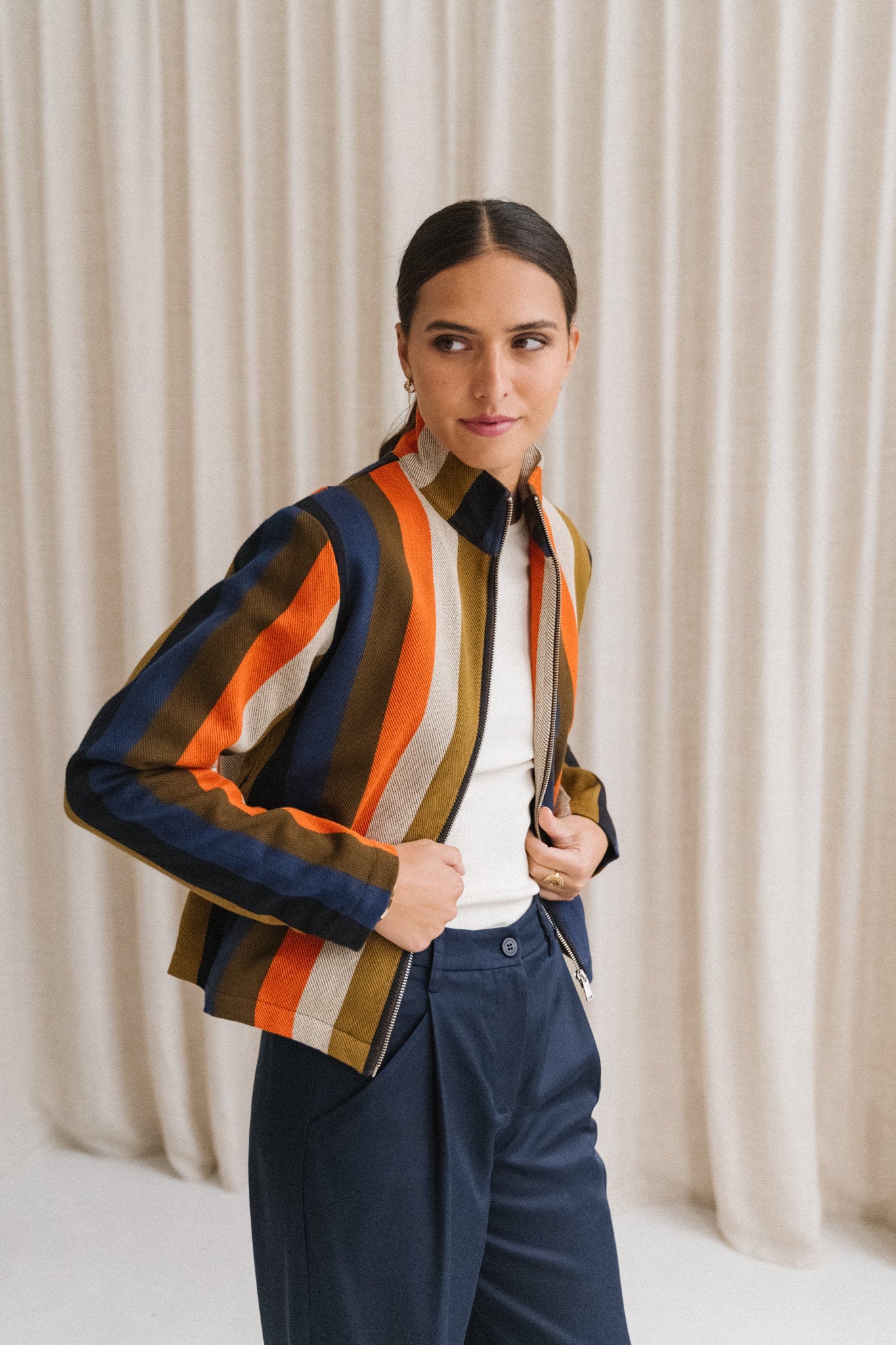 Veste en coton bio | rayée "burnley blanket ceci jacket - multicolor"