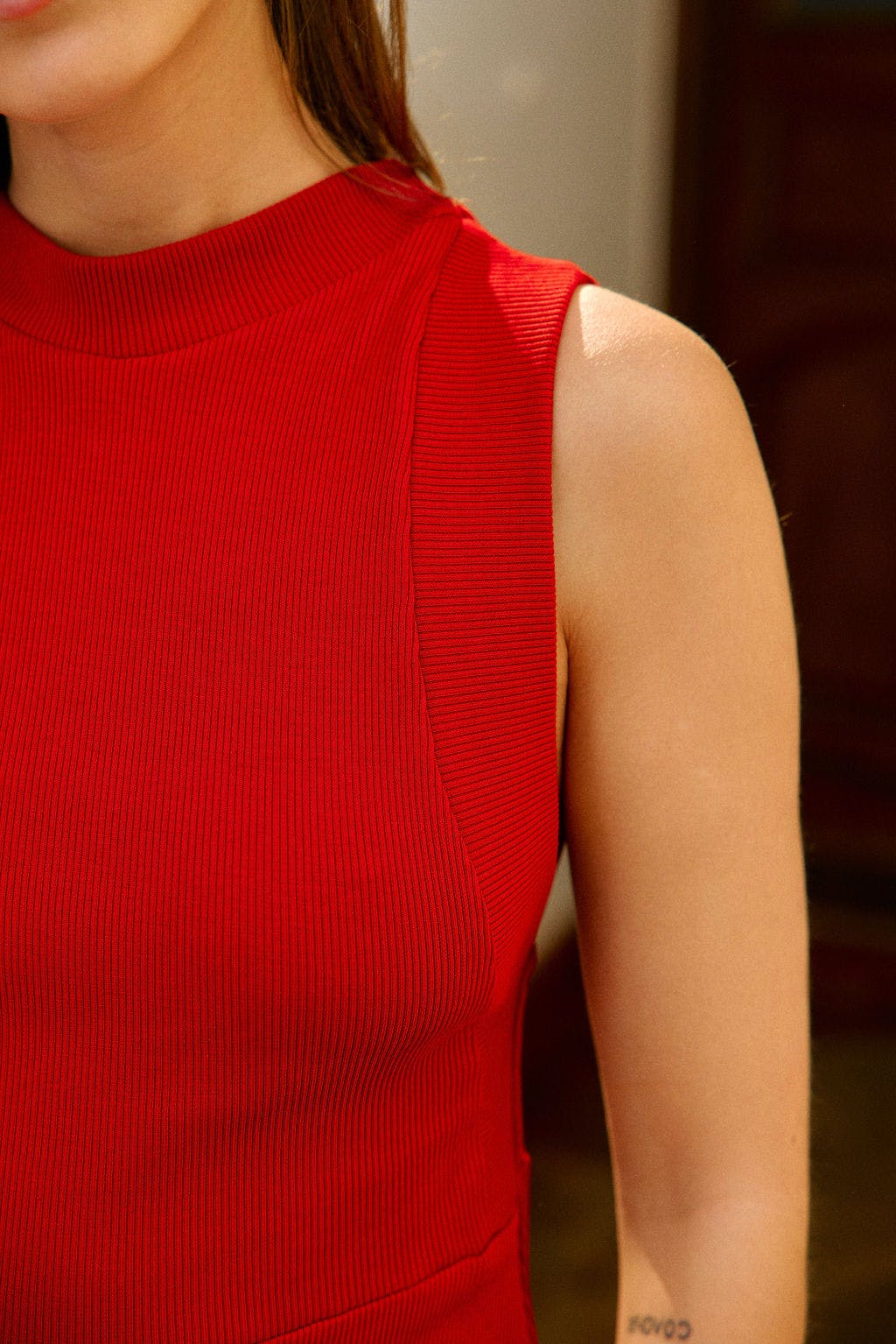 Robe midi côtelée en coton bio | Rouge "charlize rouge"
