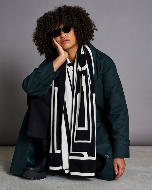Écharpe en coton bio | Noir et blanc à motifs "leno offwhite/black"