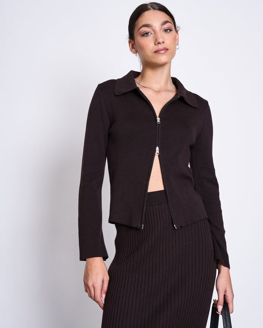 Gilet zippé en coton bio | marron "tyrie espresso"