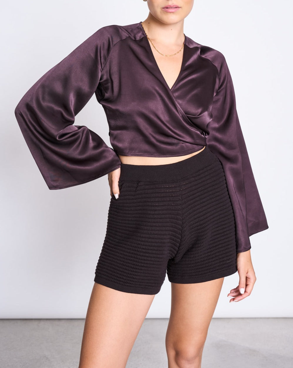 Blouse satinée en viscose enka | marron "carrine espresso"