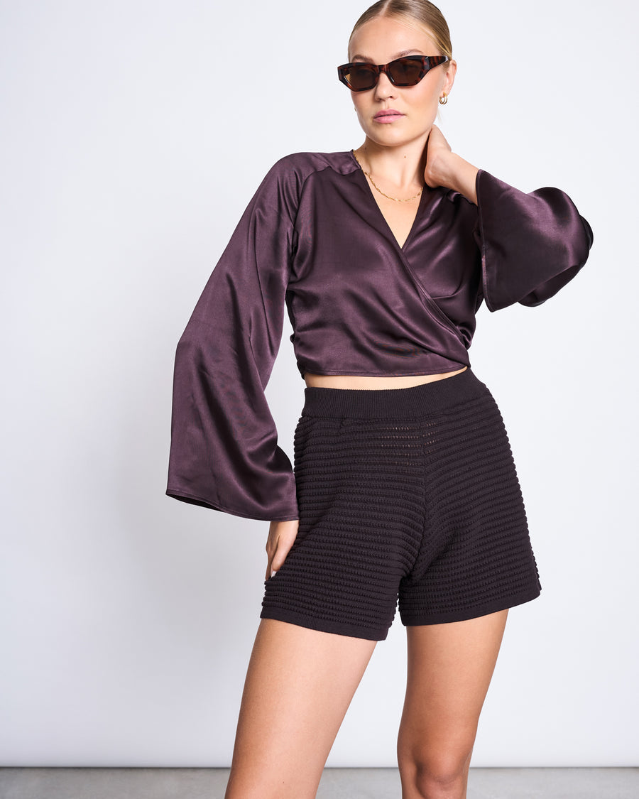 Blouse satinée en viscose enka | marron 'carrine espresso'