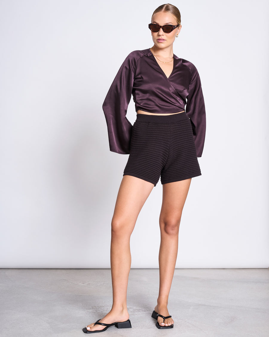 Blouse satinée en viscose enka | marron "carrine espresso"
