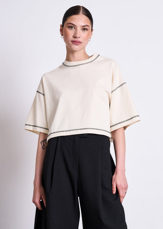 T-shirt oversize en coton biologique | beige "blomst - ecru"