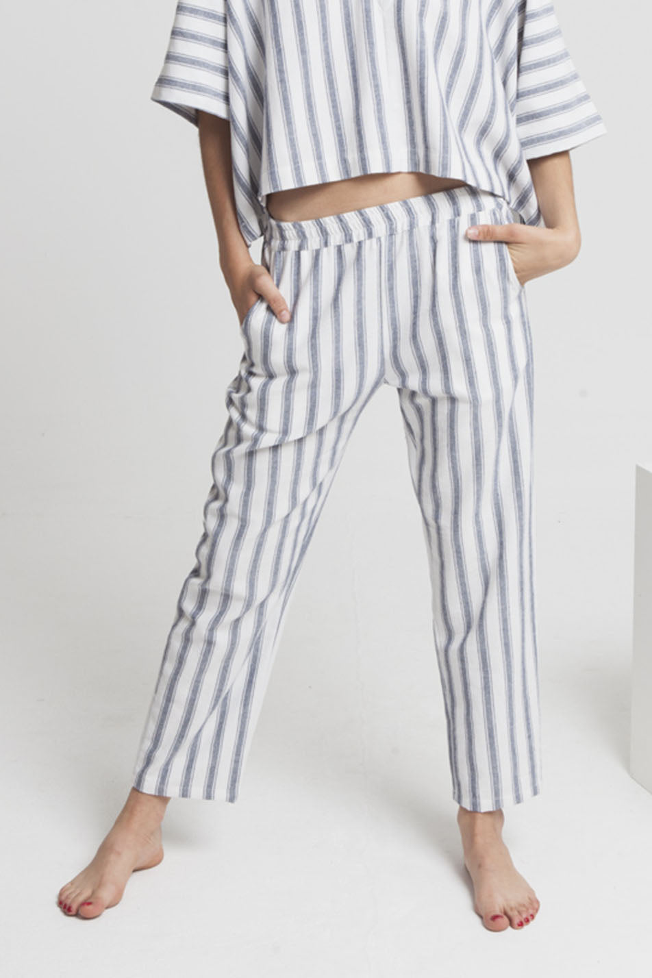 Pantalon rayé blanc et bleu en matières recyclées - Ella