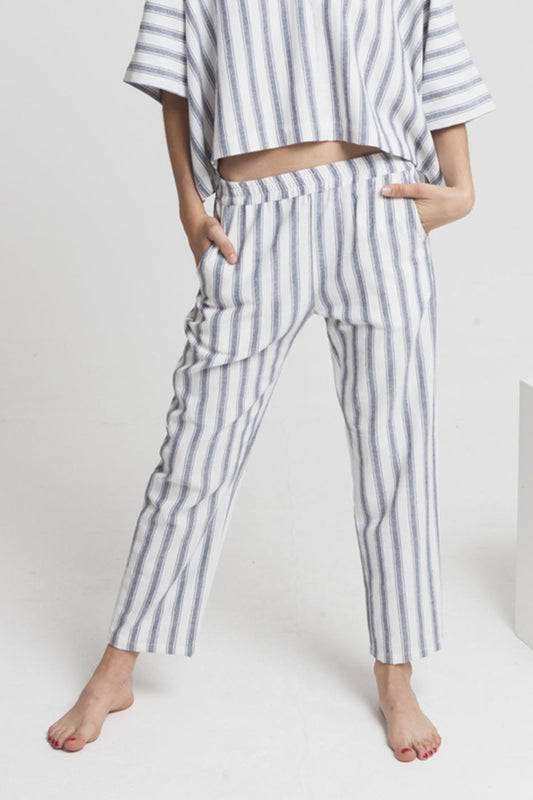 Pantalon rayé blanc et bleu en matières recyclées - Ella