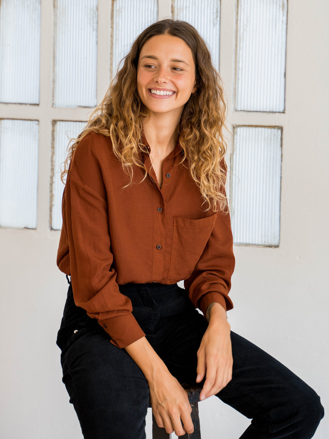 Chemise avec poche en tencel | marron "gibbs women blouse toffee"