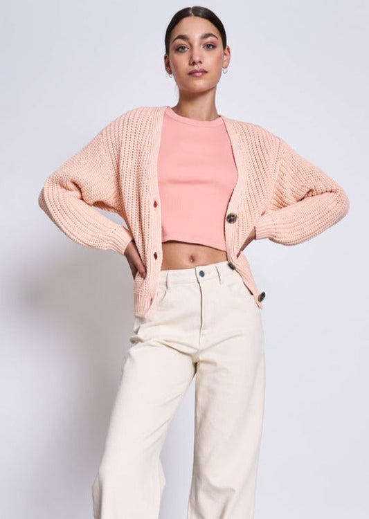 Cardigan en maille de coton bio | rose "lena cantaloupe"
