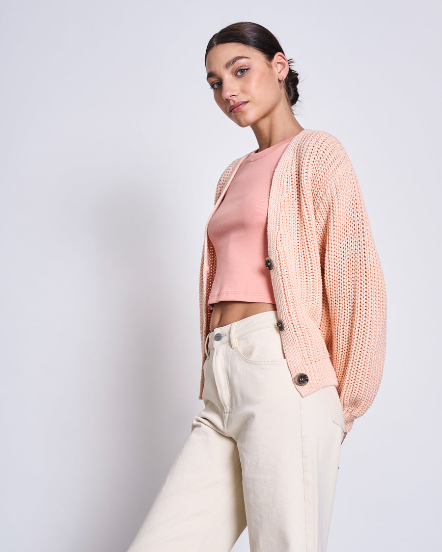 Cardigan en maille de coton bio | rose "lena cantaloupe"