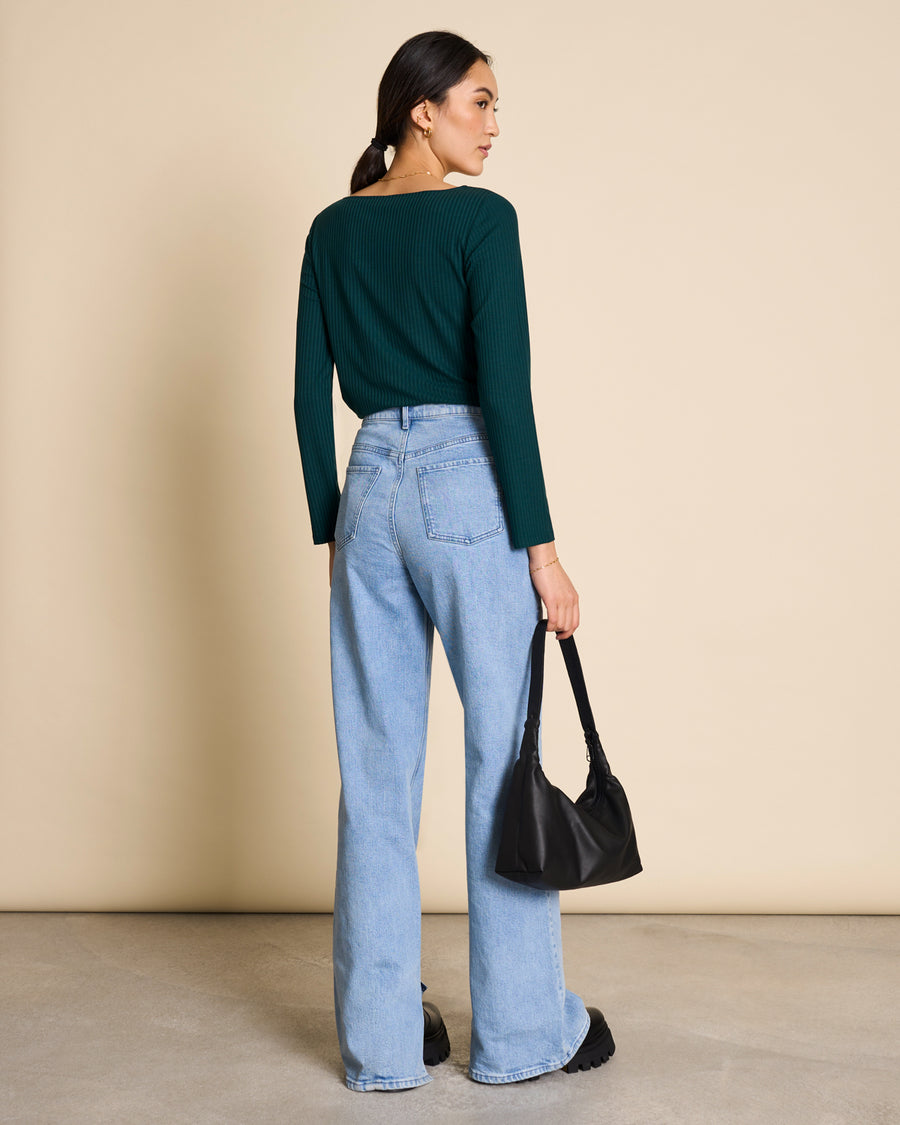 T-shirt manches longues col carré en tencel | vert "fria bottle green"