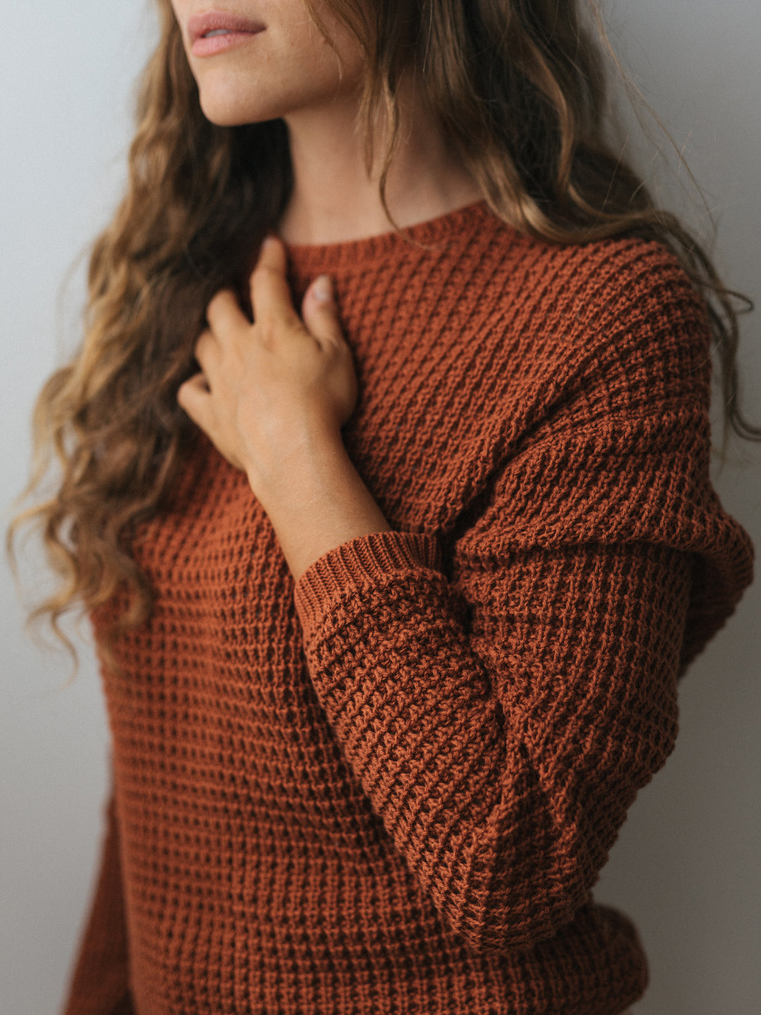Pull en maille de coton bio | marron "teresa open work knit roof"
