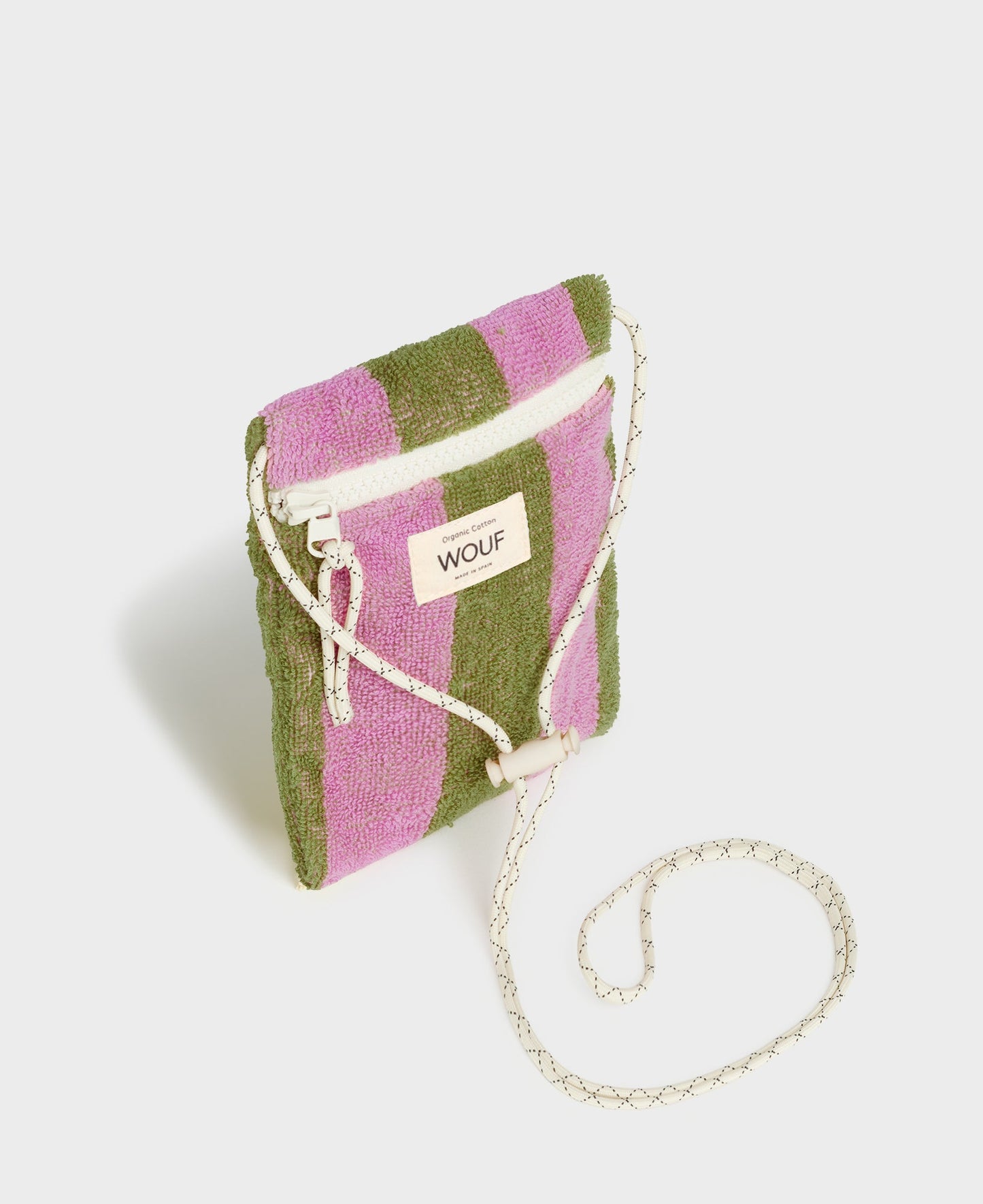 Pochette téléphone en coton éponge bio | Rayé rose et vert "menorca phone bag rayures"
