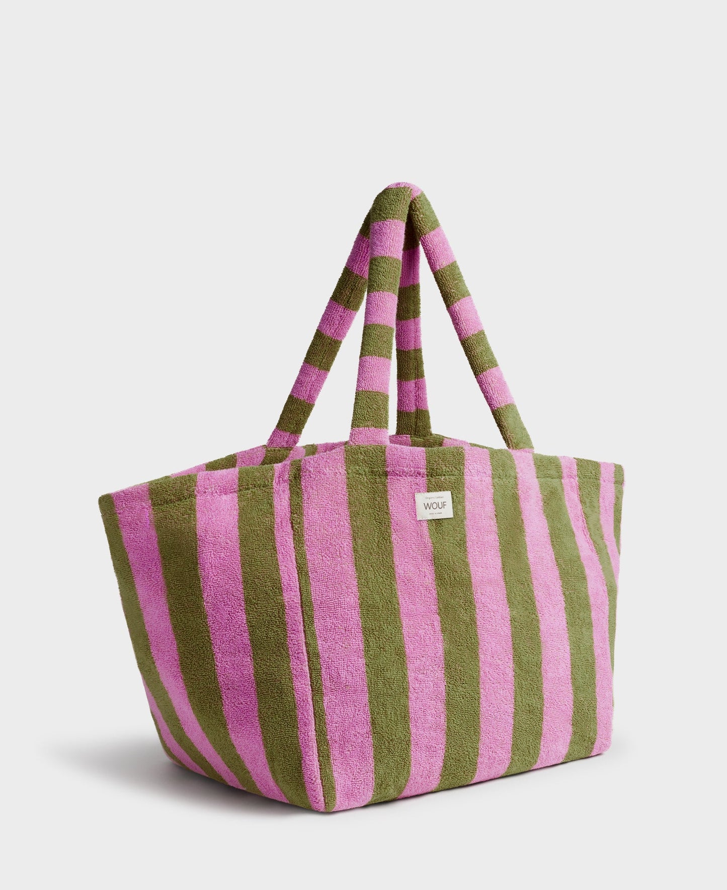 Tote bag en coton bio | Rayé rose et vert "menorca large tote bag rayures"