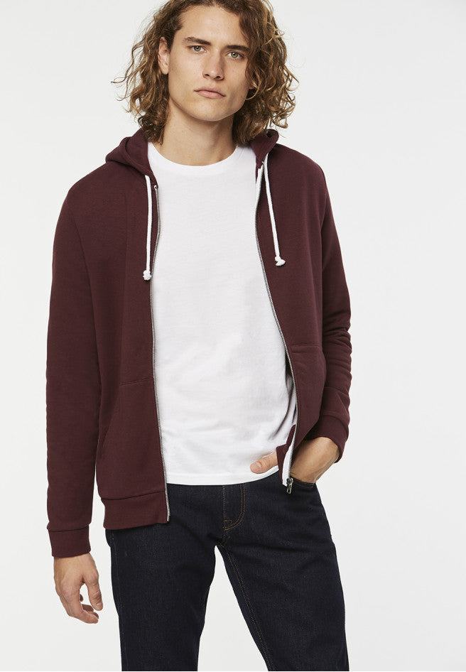 Sweat à capuche zippé bordeaux en coton bio et polyester recyclé - Joaa