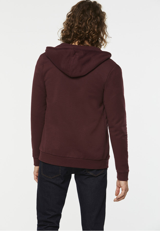 Sweat à capuche zippé bordeaux en coton bio et polyester recyclé - Joaa